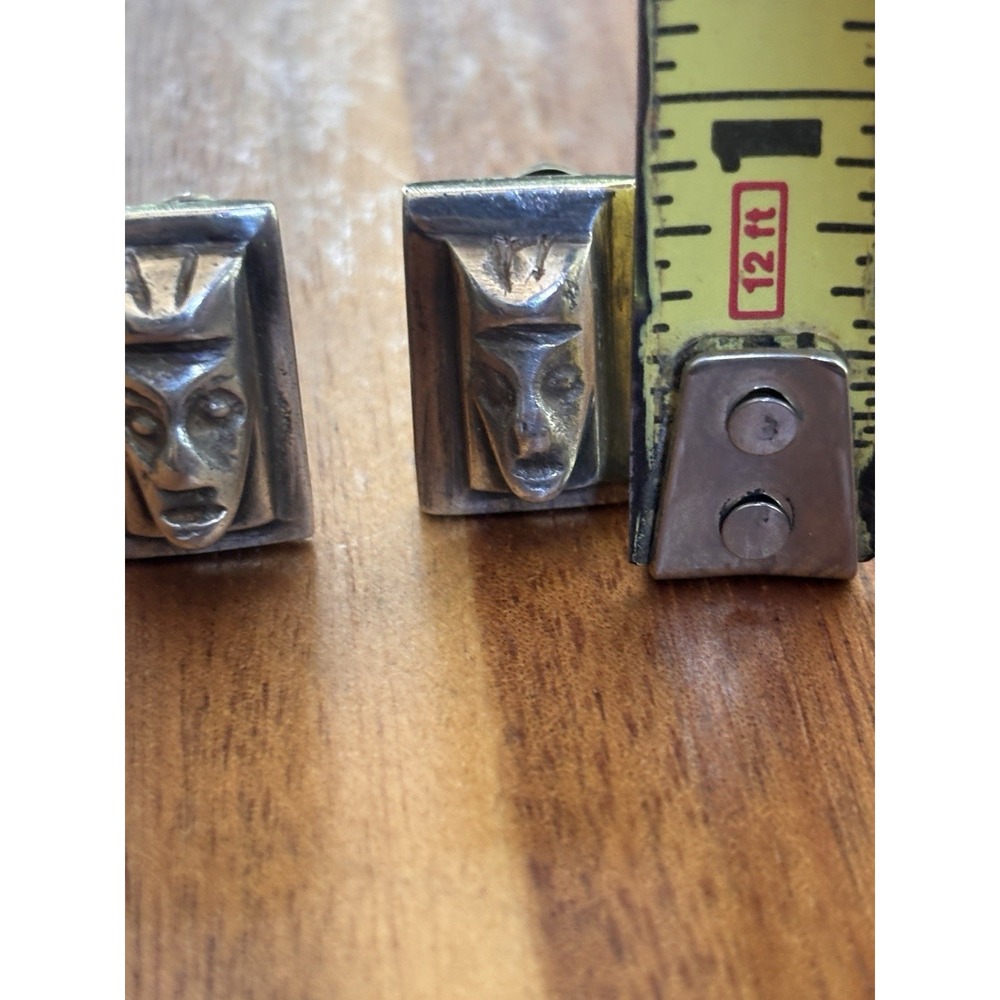 Vintage Sterling 925 Face Screwback Earrings Mexico 14.4 Grams - Picture 10 of 11